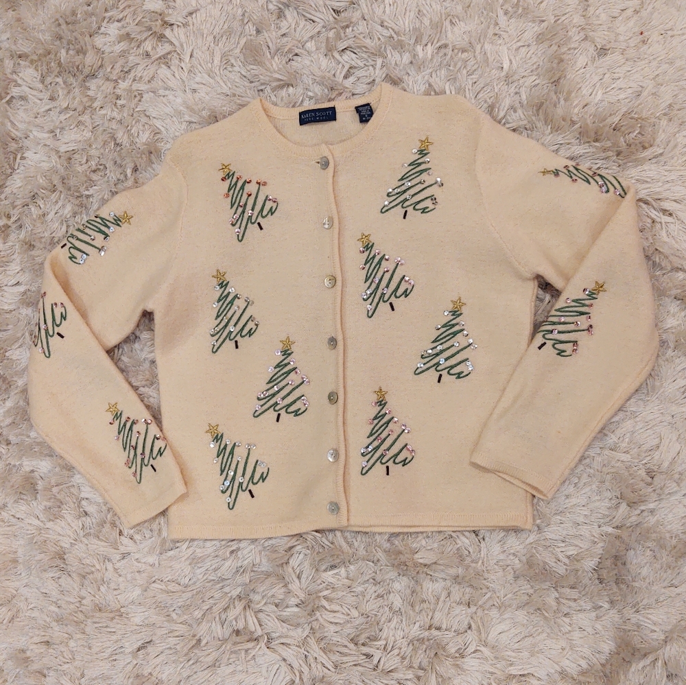 Karen Scott 100% wool Christmas Cardigan S